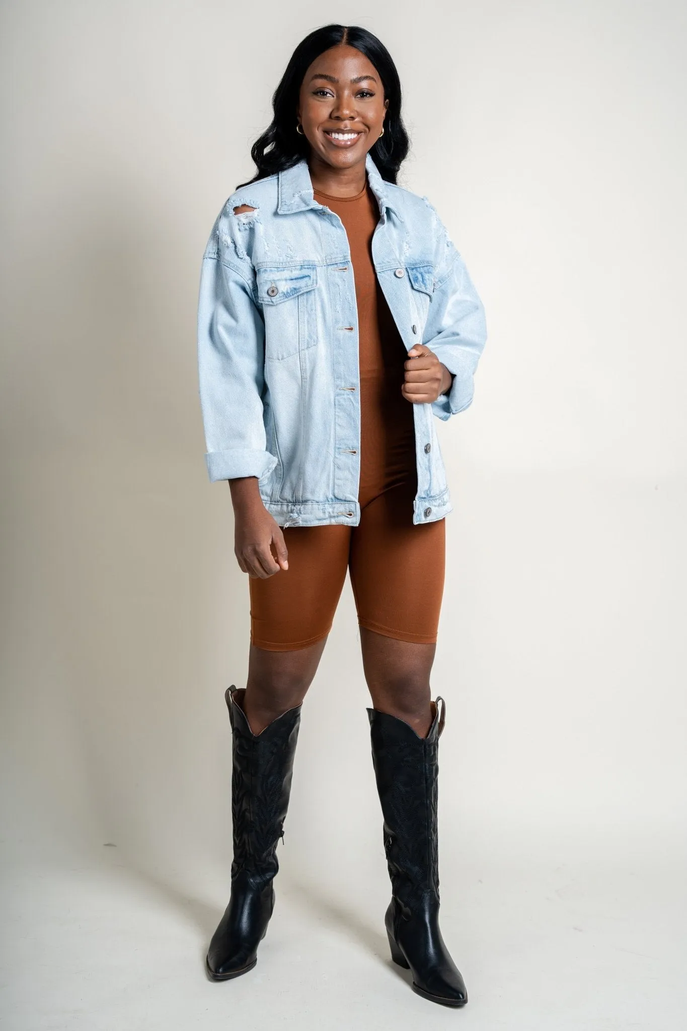 Zip back biker romper brown